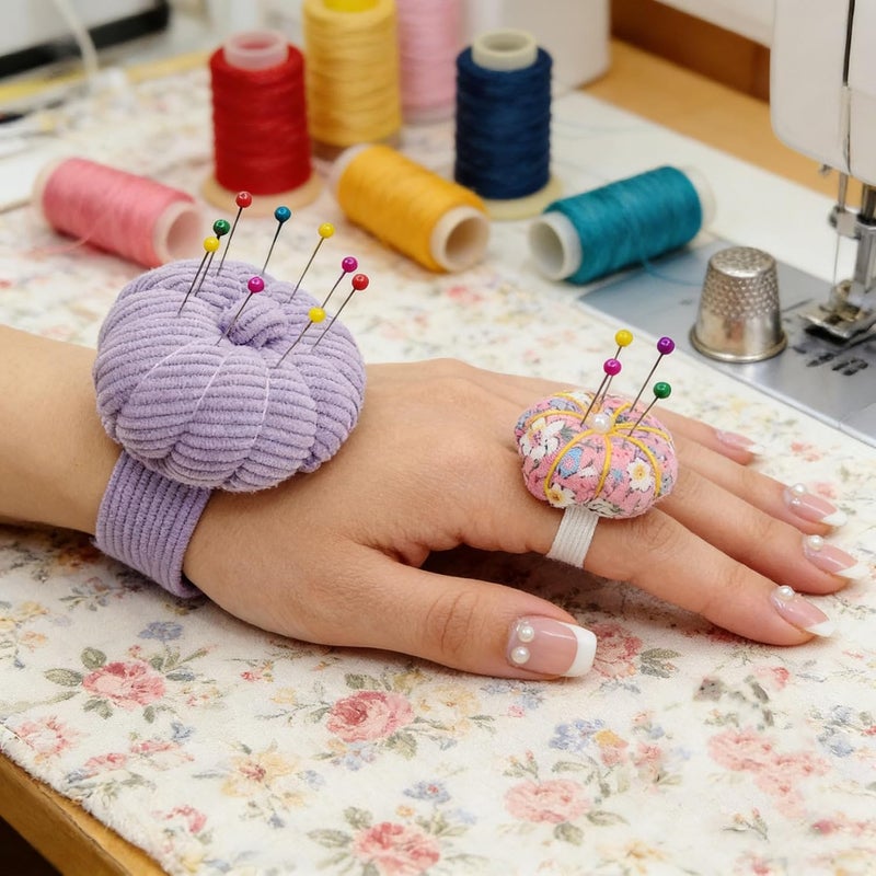Memfish Store Elastic Wrist Pin Cushion Ring Pincushions Needlework DIY Handcraft Needles Holder for Sewing and Quilting with 1 Elastic Strap Finger Ring Pincushions Pumpkin Shaped - Image 3